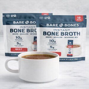 Bare Bones Beef Bone Broth Instant Powdered Mix | Rich Savory Packets on-the-Go